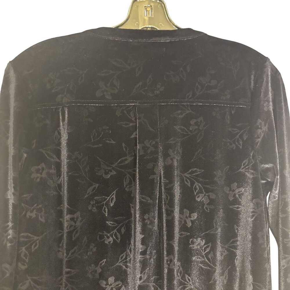 Lands End Black Velvet Floral Button-Up Womens Blouse Size S - Picture 4 of 11